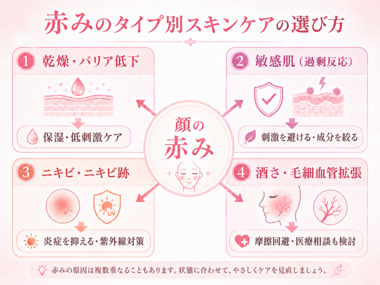 赤みのタイプ別スキンケアの選び方